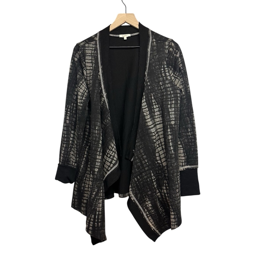 Mystree Black and Gray Open-Front Cardigan Large Soft Comfortable